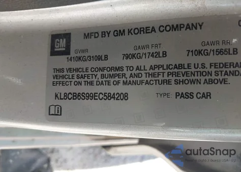 2014 Chevrolet Spark Ls Auto z USA, uszkodzony, nr VIN KL8CB6S99EC584208